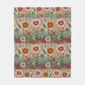 Retro Hippie: Rode bloementuin Fleece Deken (Voorkant)