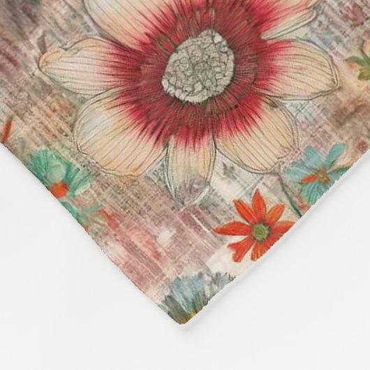 Retro Hippie: Rode bloementuin Fleece Deken (Hoek)