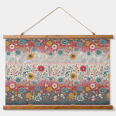 Retro Hippie: Rode bloementuin Hangend Wandkleed (Voorkant)