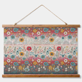 Retro Hippie: Rode bloementuin Hangend Wandkleed