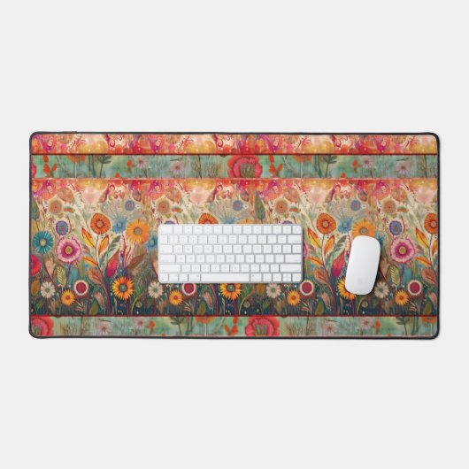 Retro Hippie: Rode Tuintafelmat Bureaumat (Keyboard & Muis)