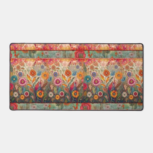 Retro Hippie: Rode Tuintafelmat Bureaumat (Voorkant)