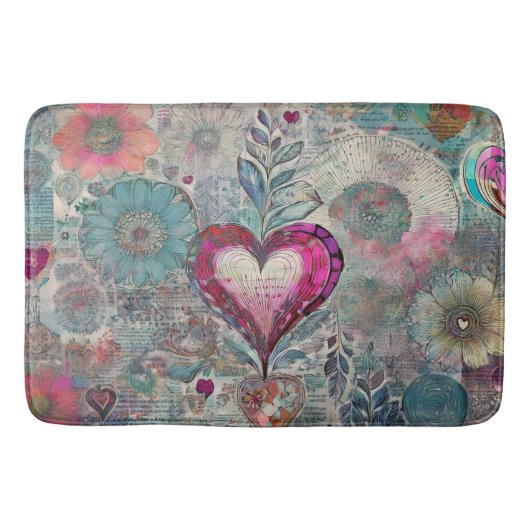 Retro Hippie: Roze Hart Badmat (Voorkant)