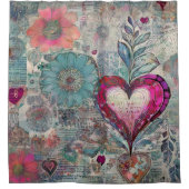 Retro Hippie: Roze Hart Douchegordijn (Voorkant)