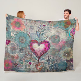 Retro Hippie: Roze Hart Fleece Deken