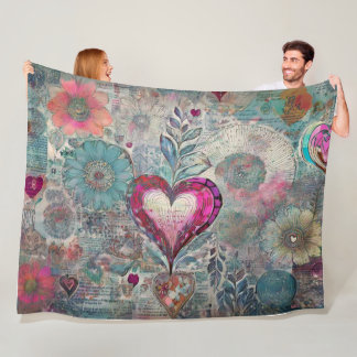 Retro Hippie: Roze Hart Fleece Deken