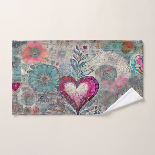 Retro Hippie: Roze Hart Handdoek Set (Handdoek)
