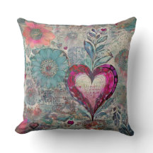 Retro Hippie: Roze Hart Worpkussen