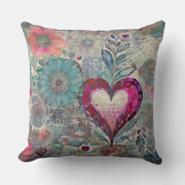 Retro Hippie: Roze Hart Worpkussen Kussen