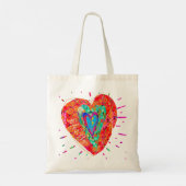Retro Hippie Roze Turquoise Hart Gepersonaliseerd Tote Bag (Achterkant)