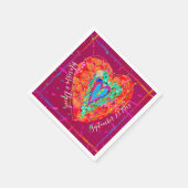 Retro Hippie Roze Turquoise Hart Koppel Naam Datum Servet (Hoek)