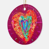 Retro Hippie Roze Turquoise Hart Naam Jaar Keramisch Ornament (Links)