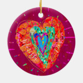 Retro Hippie Roze Turquoise Hart Naam Jaar Keramisch Ornament (Achterkant)