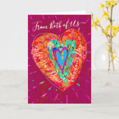 Retro Hippie Roze Turquoise Hart Valentijnsdag Kaart (Gele Bloem)