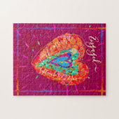 Retro Hippie Roze Turquoise Hart Verloving Legpuzzel (Horizontaal)