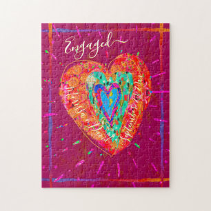 Retro Hippie Roze Turquoise Hart Verloving Legpuzzel