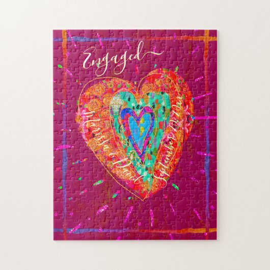 Retro Hippie Roze Turquoise Hart Verloving Legpuzzel (Verticaal)