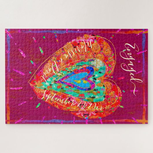 Retro Hippie roze Turquoise Heart Legpuzzel (Horizontaal)