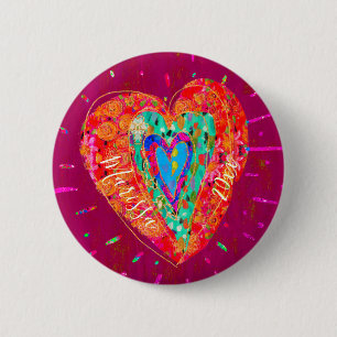 Retro Hippie roze Turquoise Heart Name Ronde Button 5,7 Cm