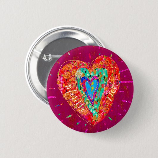 Retro Hippie roze Turquoise Heart Name Ronde Button 5,7 Cm (Voorkant /achterkant)