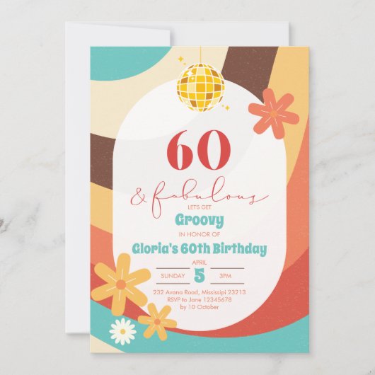 Retro Hippie Sixty en Fabulous Invitation Kaart (Voorkant)
