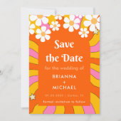 Retro Hippie Style Daisy & Oranje Arch 70s Groovy Save The Date (Voorkant)