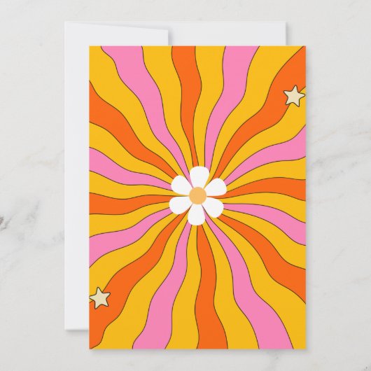 Retro Hippie Style Daisy & Oranje Arch 70s Groovy Save The Date (Achterkant)