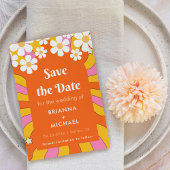 Retro Hippie Style Daisy & Oranje Arch 70s Groovy Save The Date