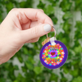 Retro Hippie Style Peace Love Flowers Rainbow Sleutelhanger