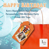 Retro Hippie Sunrise 70e aangepaste foto Verjaarda Cadeaulabel