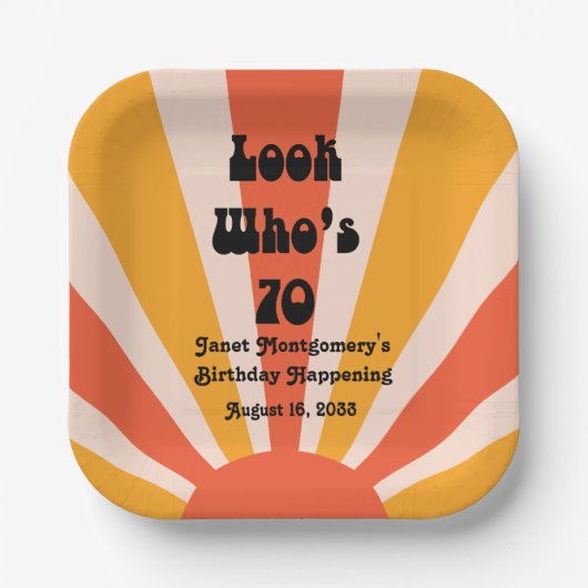 Retro Hippie Sunrise 70e verjaardag Papieren Bordje (Voorkant)