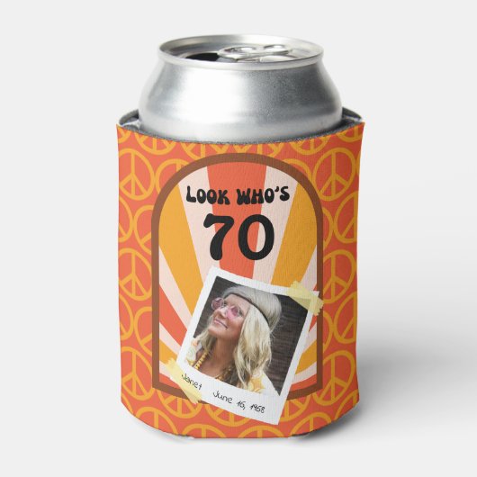 Retro Hippie Sunrise Aangepaste foto Blikjeskoeler (Blikje Voorkant)