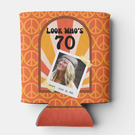 Retro Hippie Sunrise Aangepaste foto Blikjeskoeler (Achterkant)