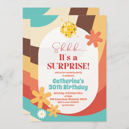 Retro Hippie Surprise Birthday Invitation Kaart (Voorkant / Achterkant)