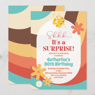 Retro Hippie Surprise Birthday Invitation Kaart