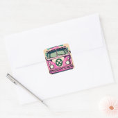 Retro Hippie Van Bloemen  Kleuren Kunst Vierkante Sticker (Envelop)