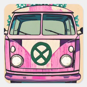 Retro Hippie Van Bloemen  Kleuren Kunst Vierkante Sticker