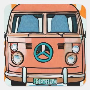 Retro Hippie Van Kleuren Kunst Vierkante Sticker