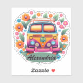 Retro Hippie Van Monogram Waterdicht Sticker (Vel)