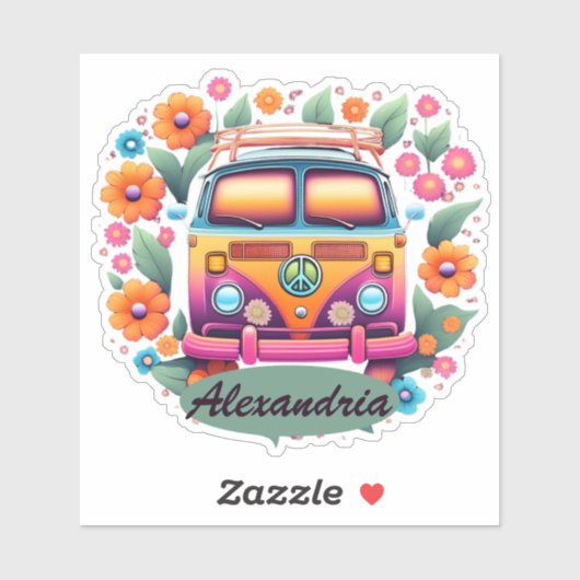 Retro Hippie Van Monogram Waterdicht Sticker (Vel)