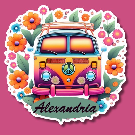 Retro Hippie Van Monogram Waterdicht Sticker