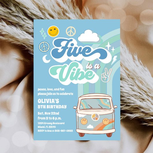Retro Hippie Verjaardagsfeest Uitnodiging