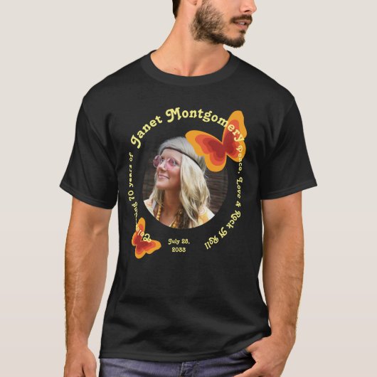 Retro Hippie vlinder 70e foto Verjaardag T-shirt (Voorkant)