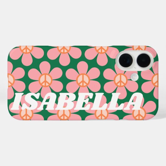Retro Hippie Vredesbloem Groen Gepersonaliseerde N Case-Mate iPhone Case (Achterkant (horizontaal))