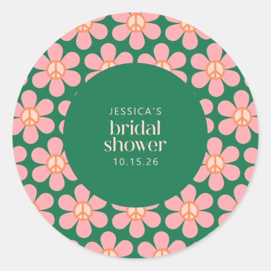 Retro Hippie-vredesbordventilator groene roze douc Ronde Sticker (Voorkant)