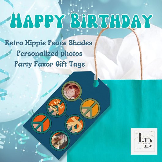 Retro Hippie Vredesbril 2 Foto Verjaardag Cadeaulabel