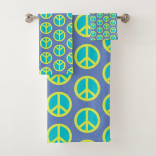 Retro Hippie Vredesgebarentaal in Blauw Bad Handdoek