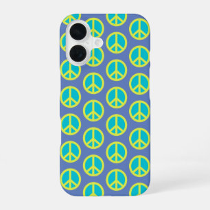 Retro Hippie Vredesteken Patroon in Blauw iPhone 16 Hoesje