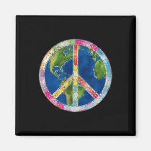 Retro Hippie Vrijheid Vredesteken 60s 70s Geen zor Magneet