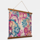 Retro Hippie: Wilde bloemen aan de muur hangen Hangend Wandkleed (Gebogen)